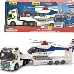 Majorette Grand Series Volvo FH-16 Svensk Politilastebil Med Helikopter
