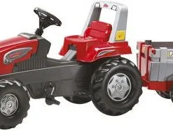 Rolly Toys Trampetraktor Med Tilhenger, Mørkerød