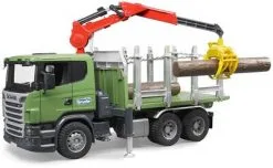 Bruder Scania R-Series Tømmerbil Med Lastekran Og 3 Tømmerstokker