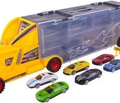 Alex's Garage Lastebil Med 6 Biler, Gul