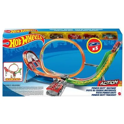 Hot Wheels Power Shift Raceway Bilbane Med 5 Biler - Bilde 3